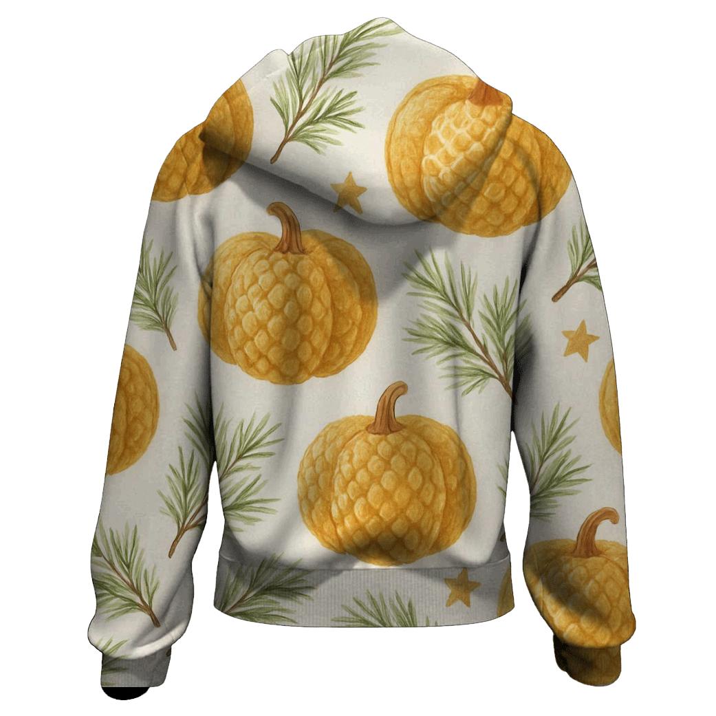 Gold Pine Pumpkin Scatter On Ivory Background hoodie styles