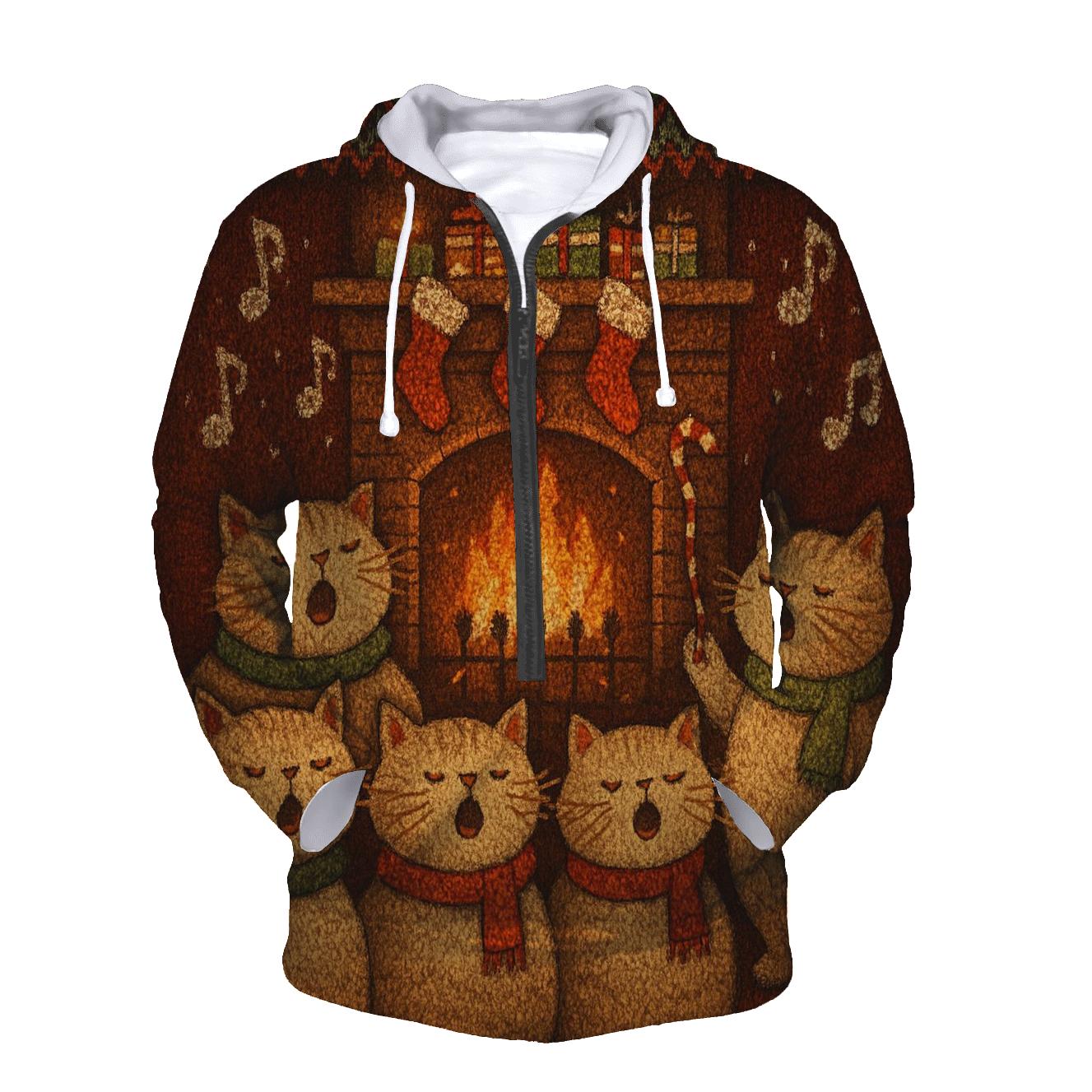 Cozy Fireplace Cat Choir heavyweight hoodies