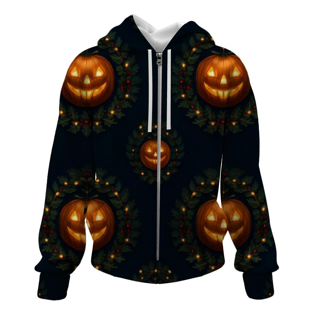 Radiant Wreath Pumpkin Medallions On Midnight Navy Background hoodie trends