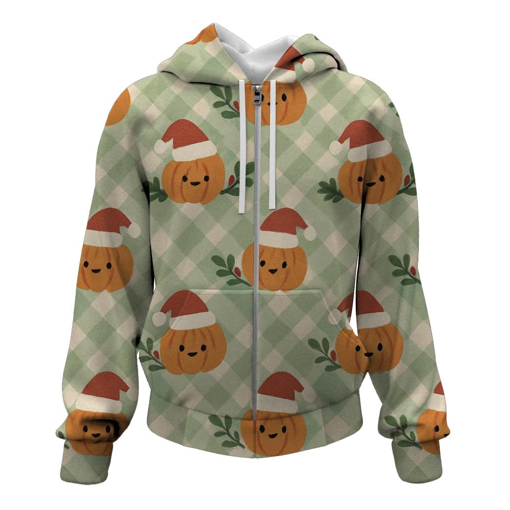 Gingham Pumpkin Lattice On Sage Green Background designer hoodies