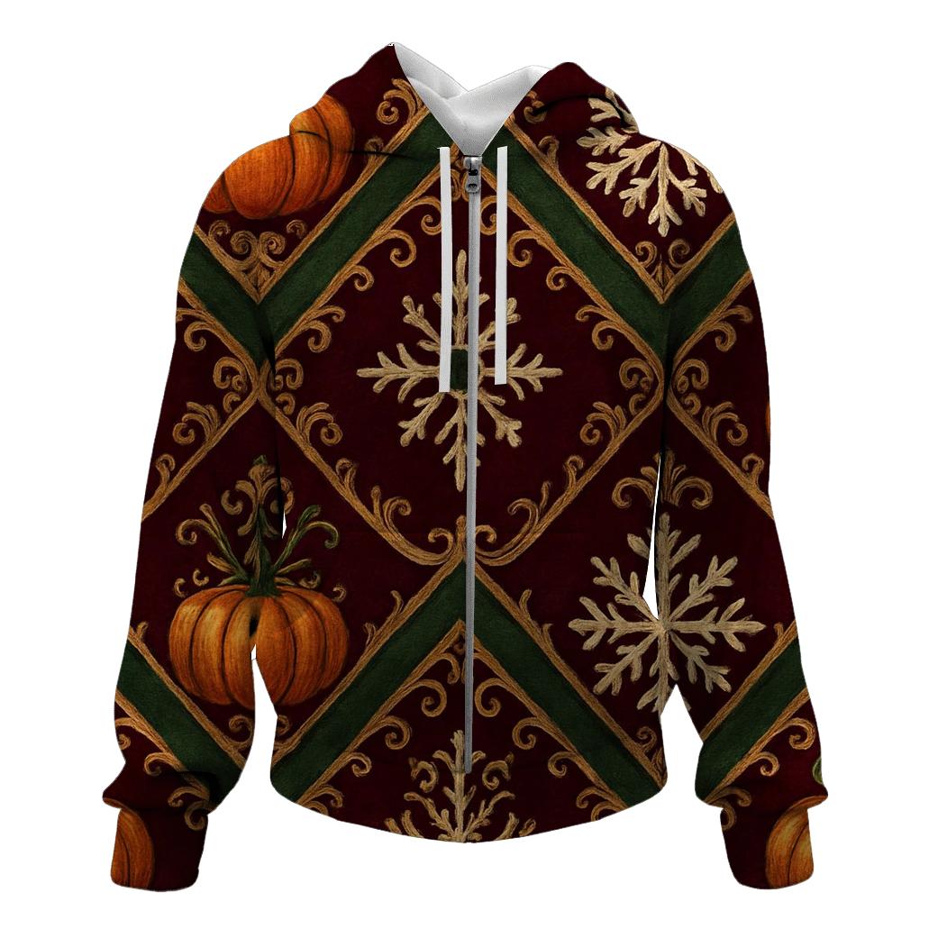 Ornament Pumpkin Chevron On Burgundy Background printed hoodies