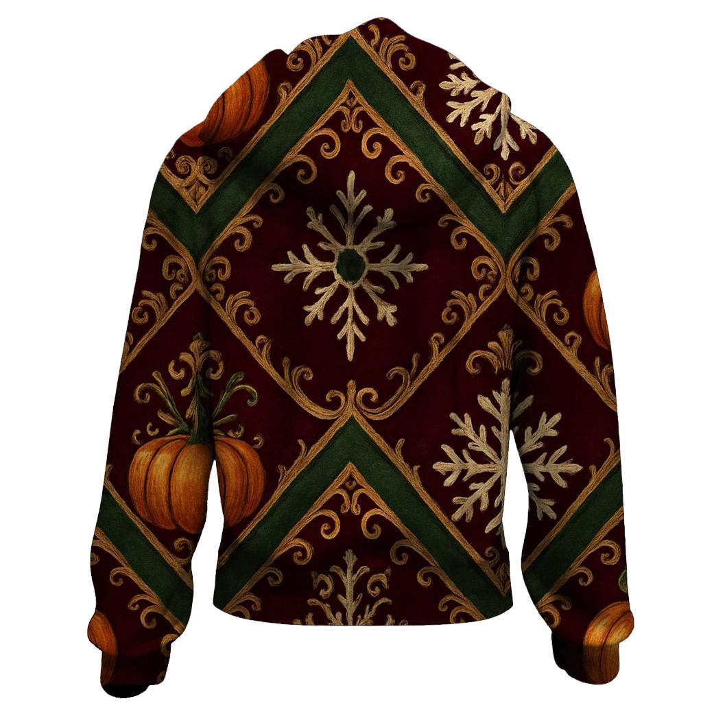 Ornament Pumpkin Chevron On Burgundy Background printed hoodies