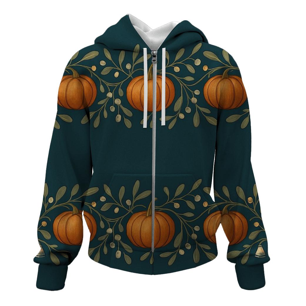 Mistletoe Pumpkin Border On Deep Teal Background hoodie trends