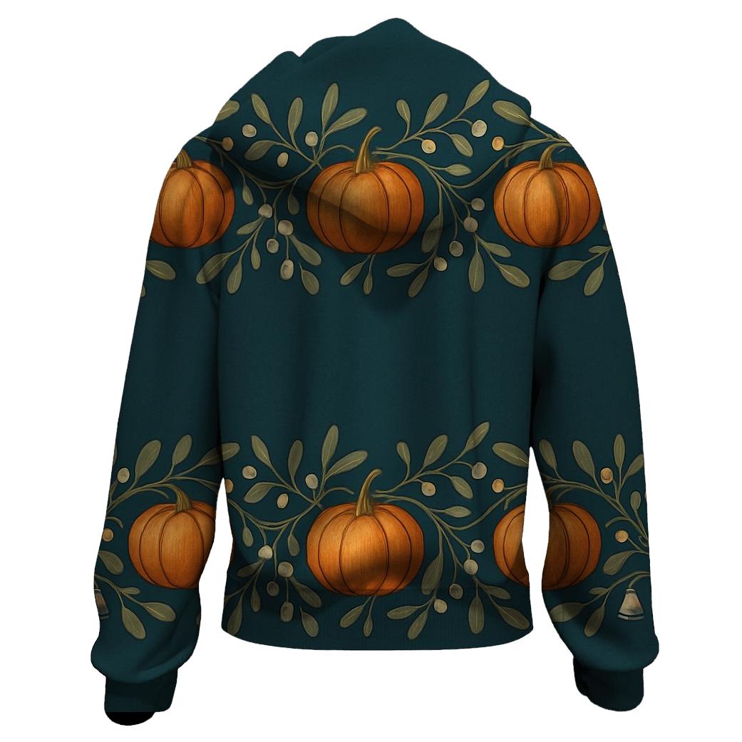 Mistletoe Pumpkin Border On Deep Teal Background hoodie trends