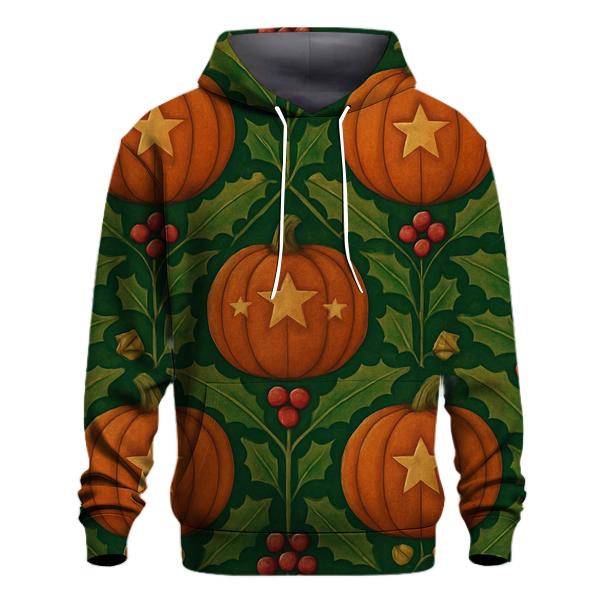 Holly Pumpkin Tessellation On Forest Green Background heavyweight hoodies
