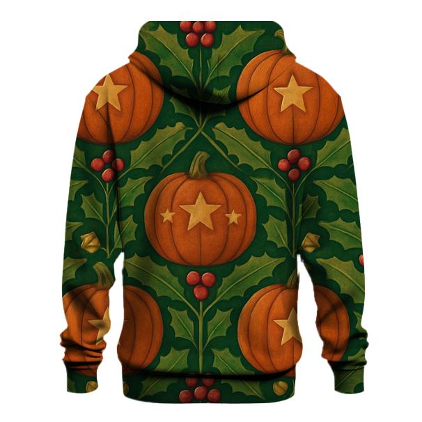 Holly Pumpkin Tessellation On Forest Green Background heavyweight hoodies