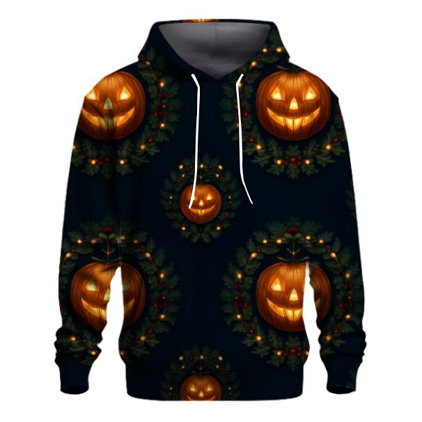 Radiant Wreath Pumpkin Medallions On Midnight Navy Background premium hoodies