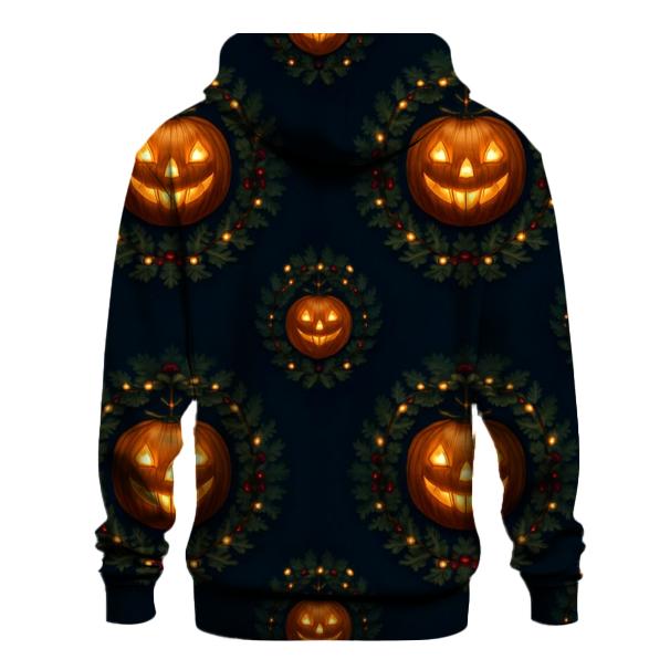 Radiant Wreath Pumpkin Medallions On Midnight Navy Background premium hoodies