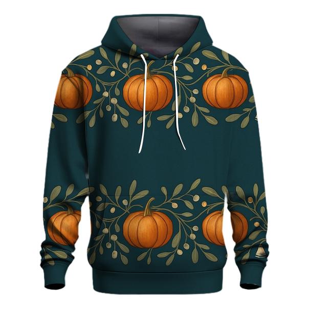 Mistletoe Pumpkin Border On Deep Teal Background designer hoodies