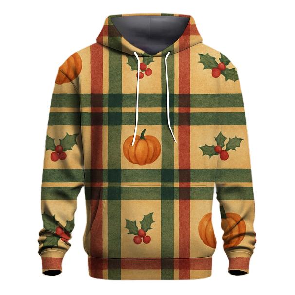 Plaid Pumpkin Rhythm On Frosted Gold Background hoodie designs