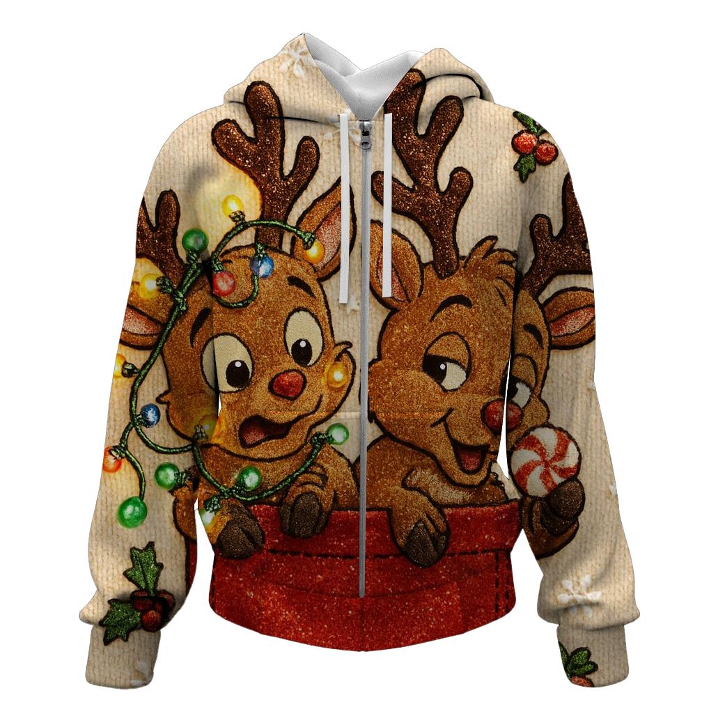 Reindeer Pocket Band printed hoodies