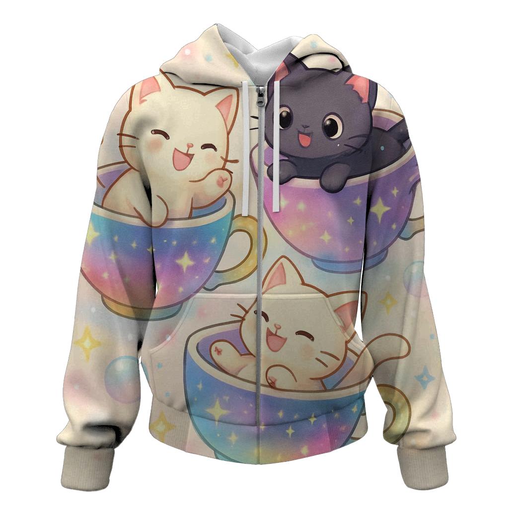 Cosmic Teacup Kittens designer hoodies
