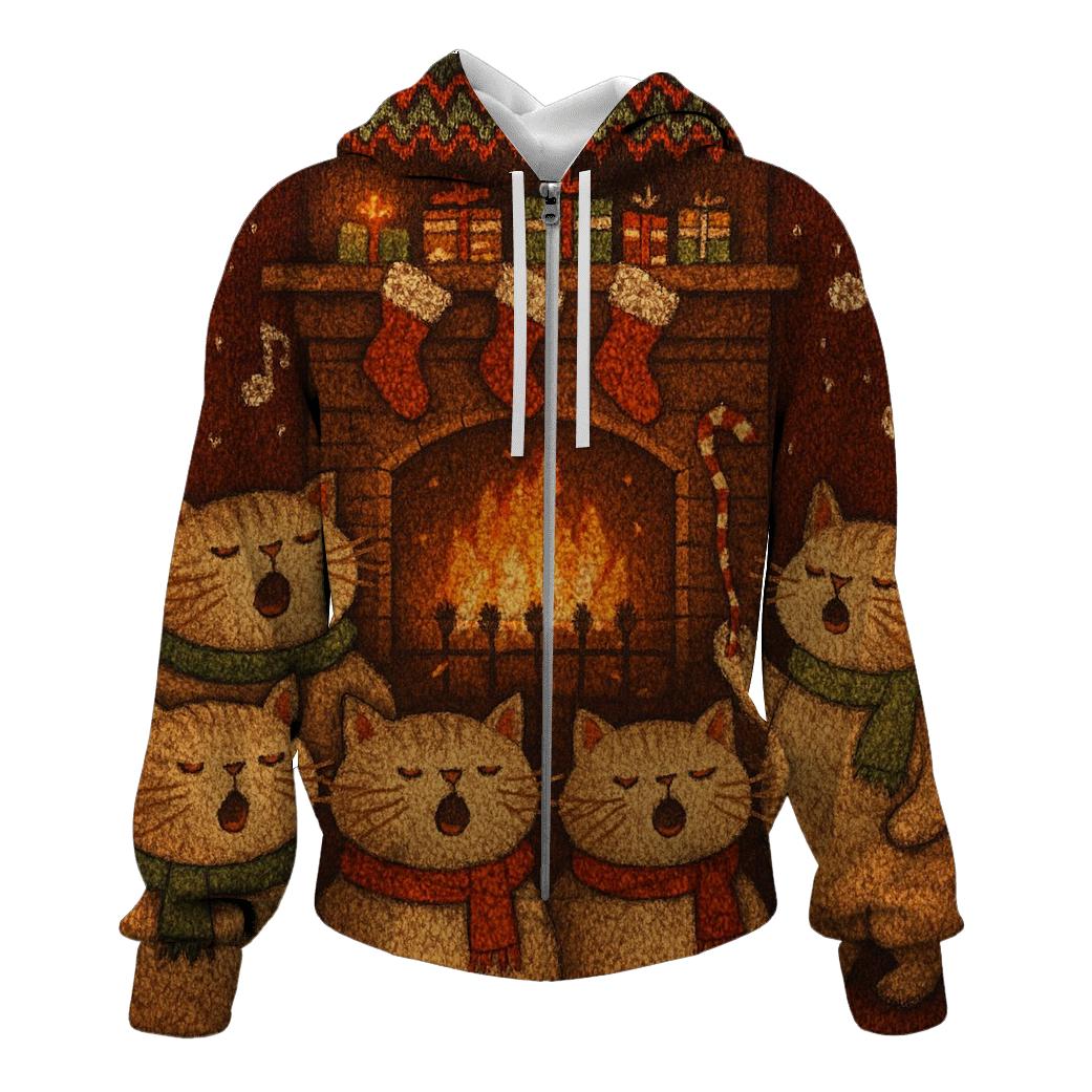 Cozy Fireplace Cat Choir hoodies fashion