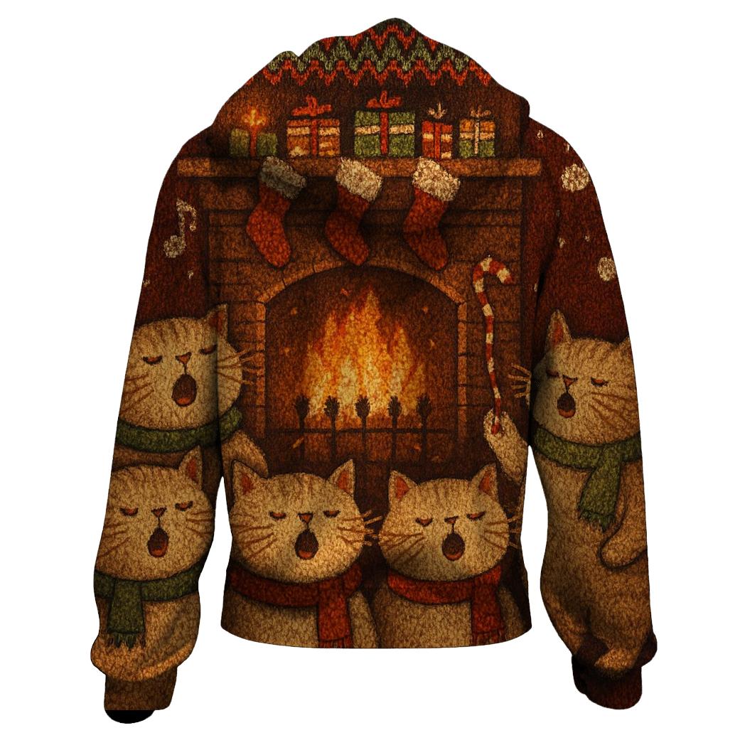 Cozy Fireplace Cat Choir hoodies fashion