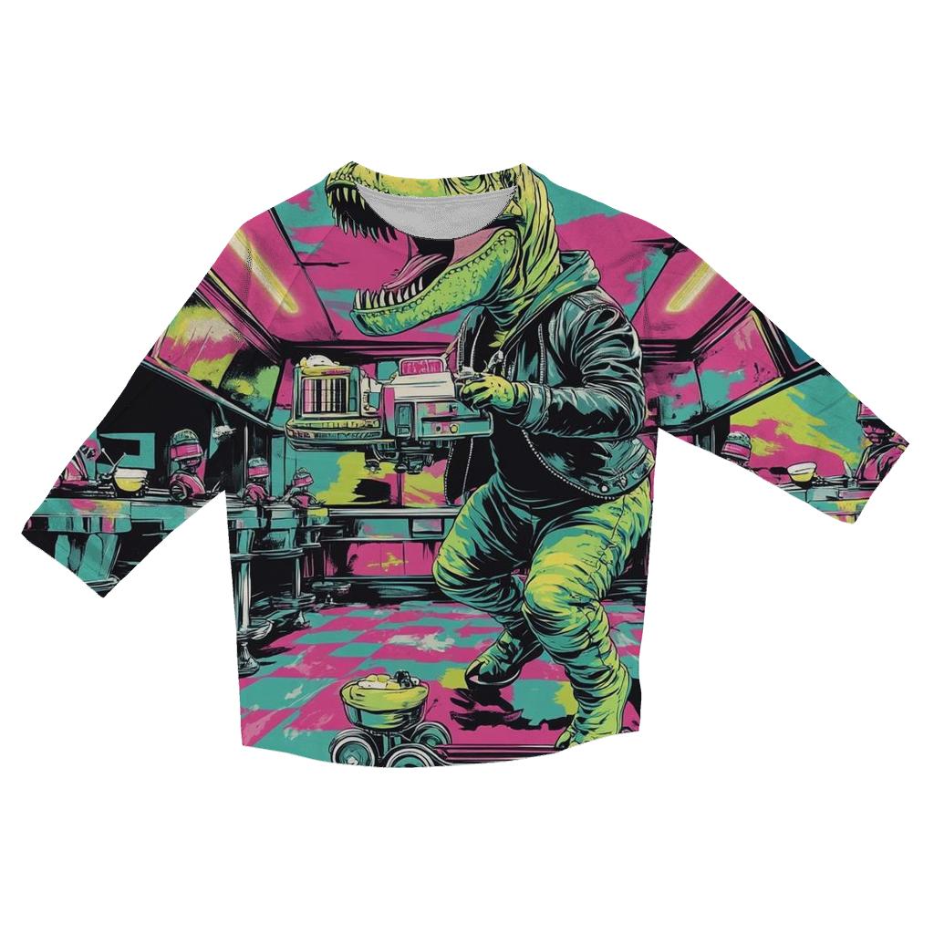 Neon Diner Dinosaurs trendy 3/4 sleeve tops