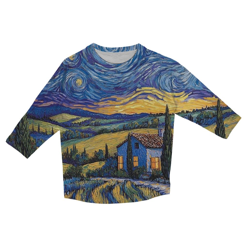 Van Gogh Inspired Starry Countryside custom 3/4 sleeve shirts