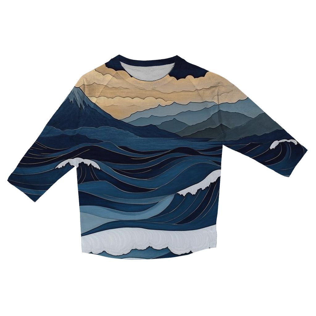 Hokusai Inspired Mountain Storm cotton quarter sleeve shirts