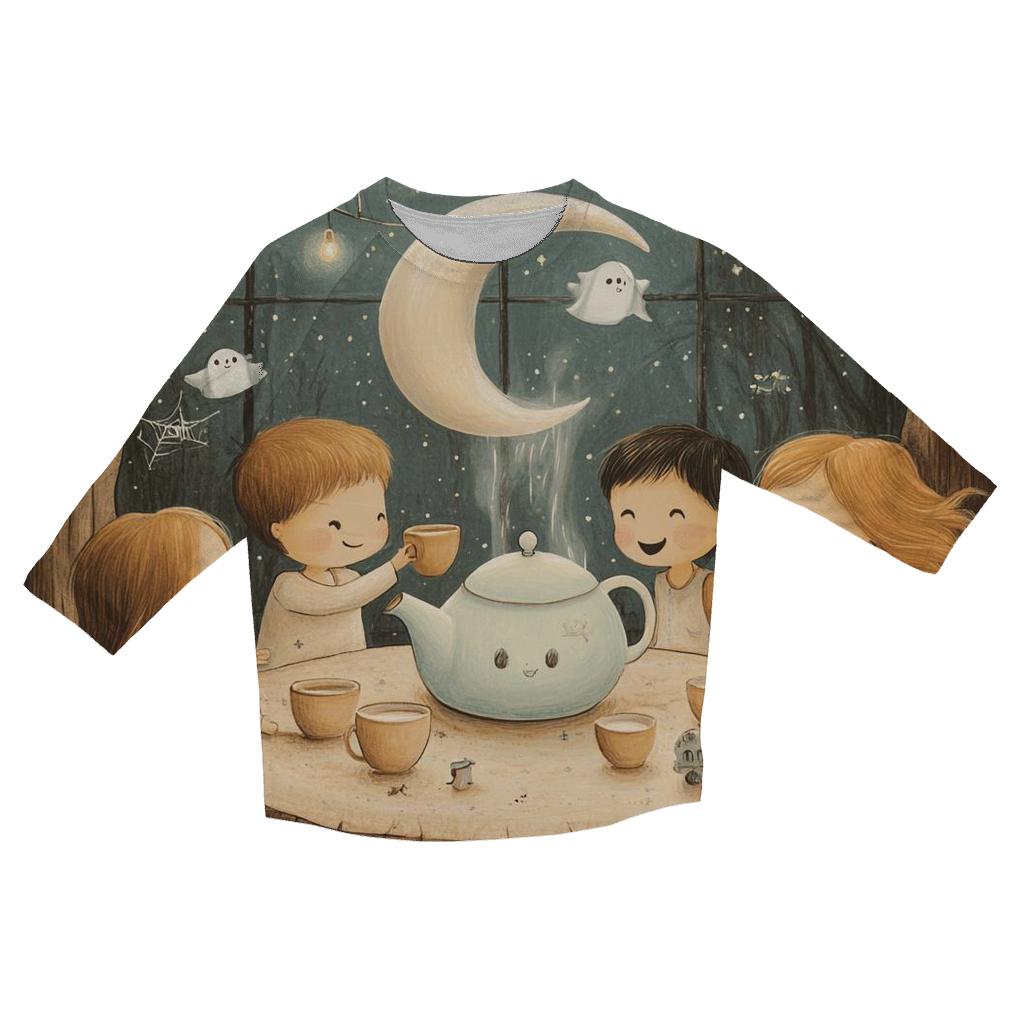 Haunted Tea Party In The Attic printed three quarter sleeve shirts