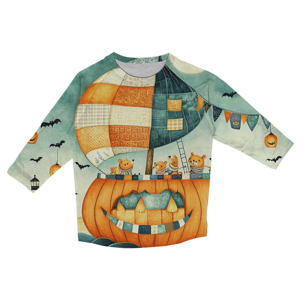 Pumpkin Ship With Halloween Crew fashion 3/4 sleeve shirts