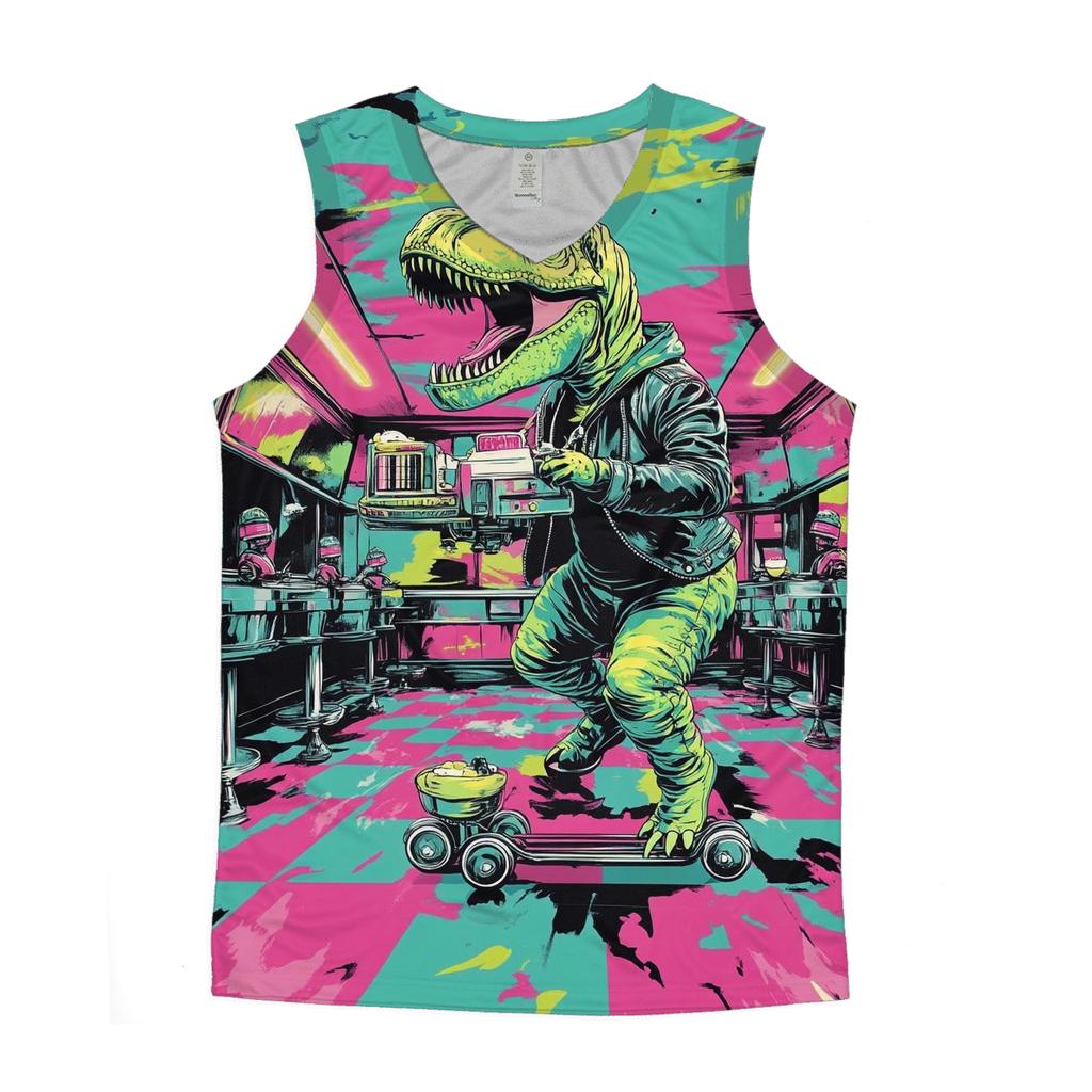 Neon Diner Dinosaurs sports performance tank tops