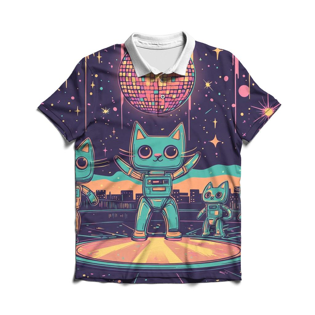 Robot Roller Disco Cats classic pique polos
