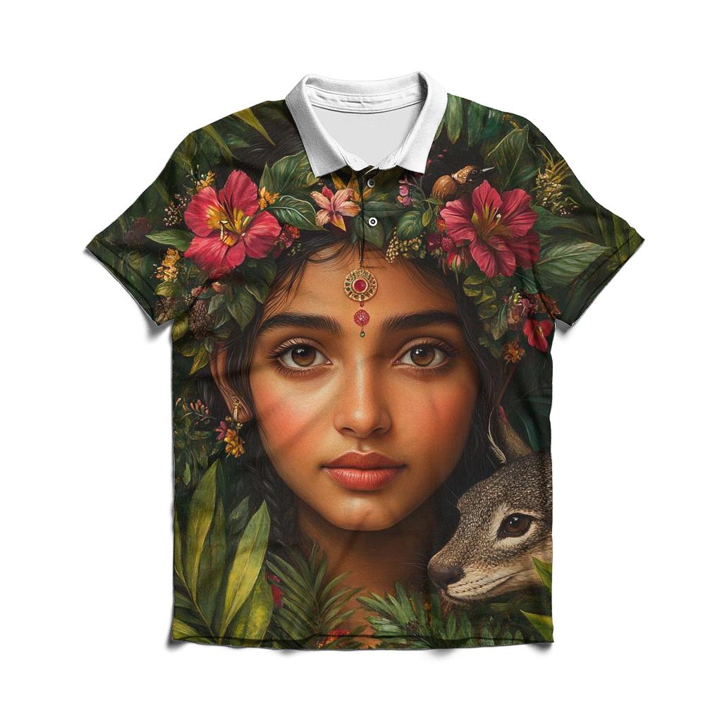 Frida Kahlo Inspired Self Portrait Garden custom polo shirts