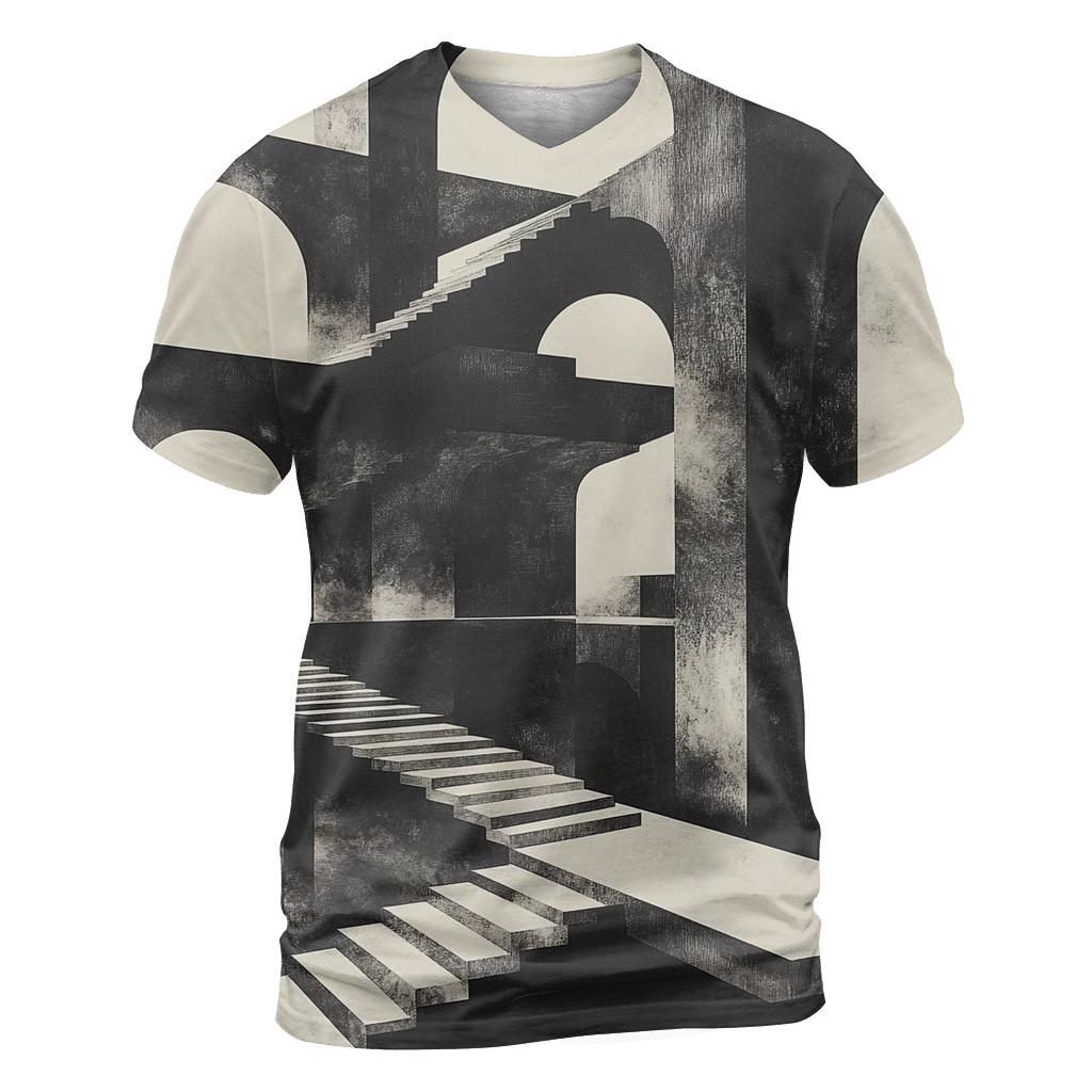 Escher Inspired Cosmic Staircase vibrant all-over design tees