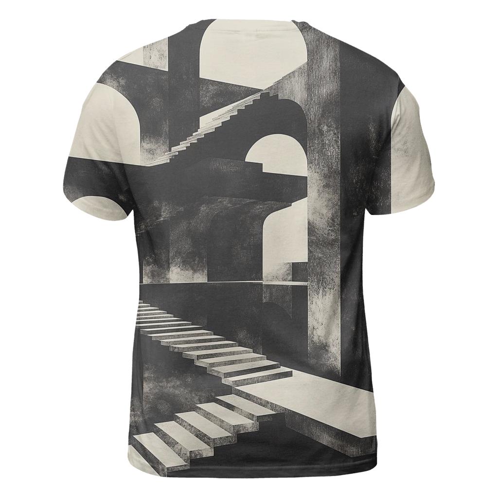Escher Inspired Cosmic Staircase vibrant all-over design tees