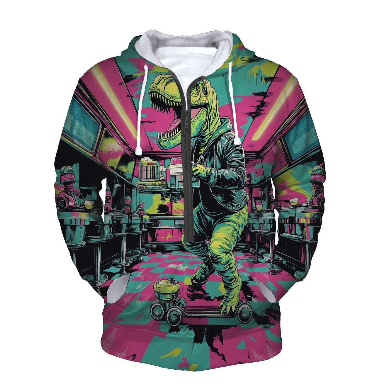 Neon Diner Dinosaurs hoodie styles
