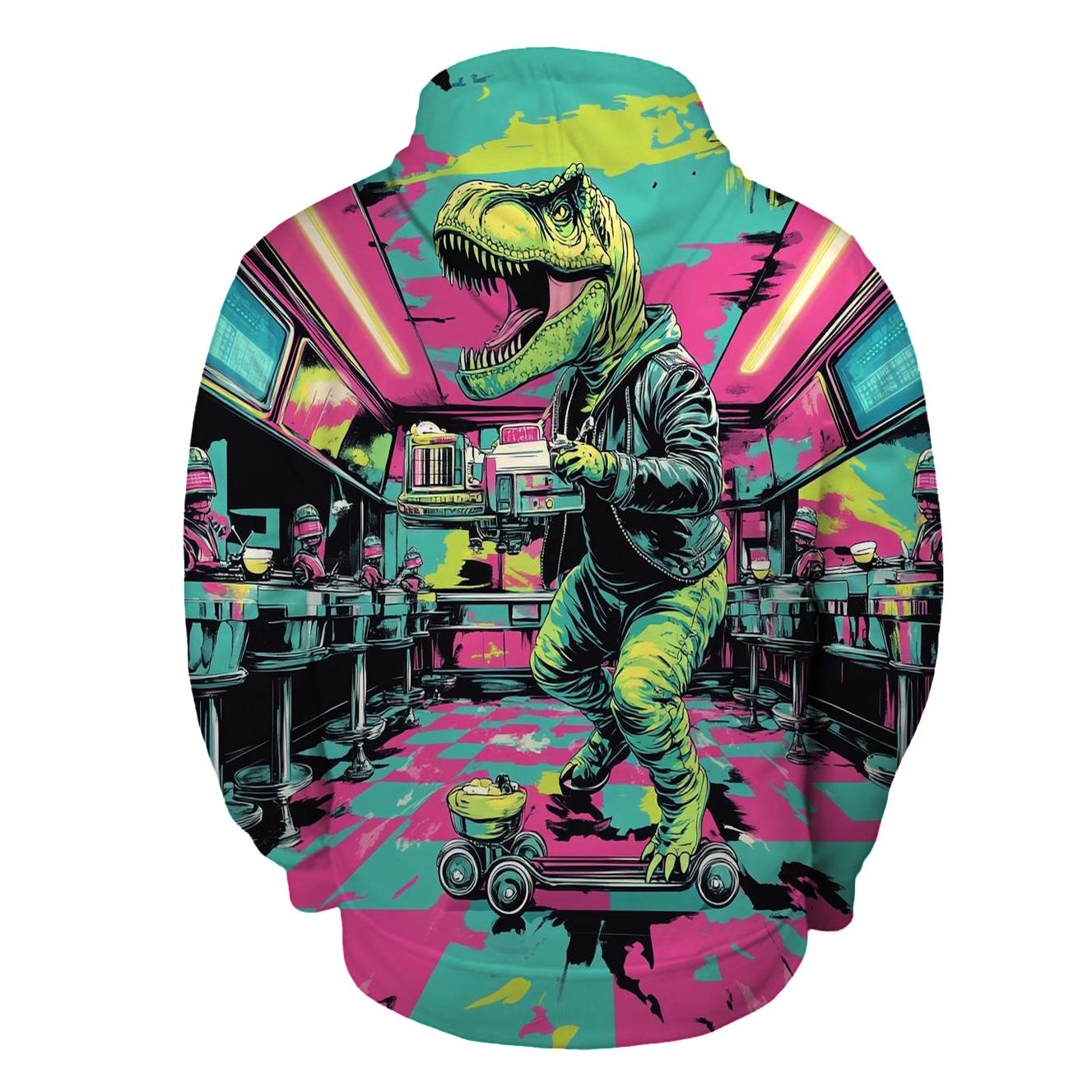 Neon Diner Dinosaurs hoodie styles