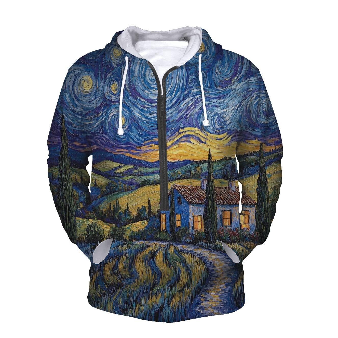 Van Gogh Inspired Starry Countryside printed hoodies