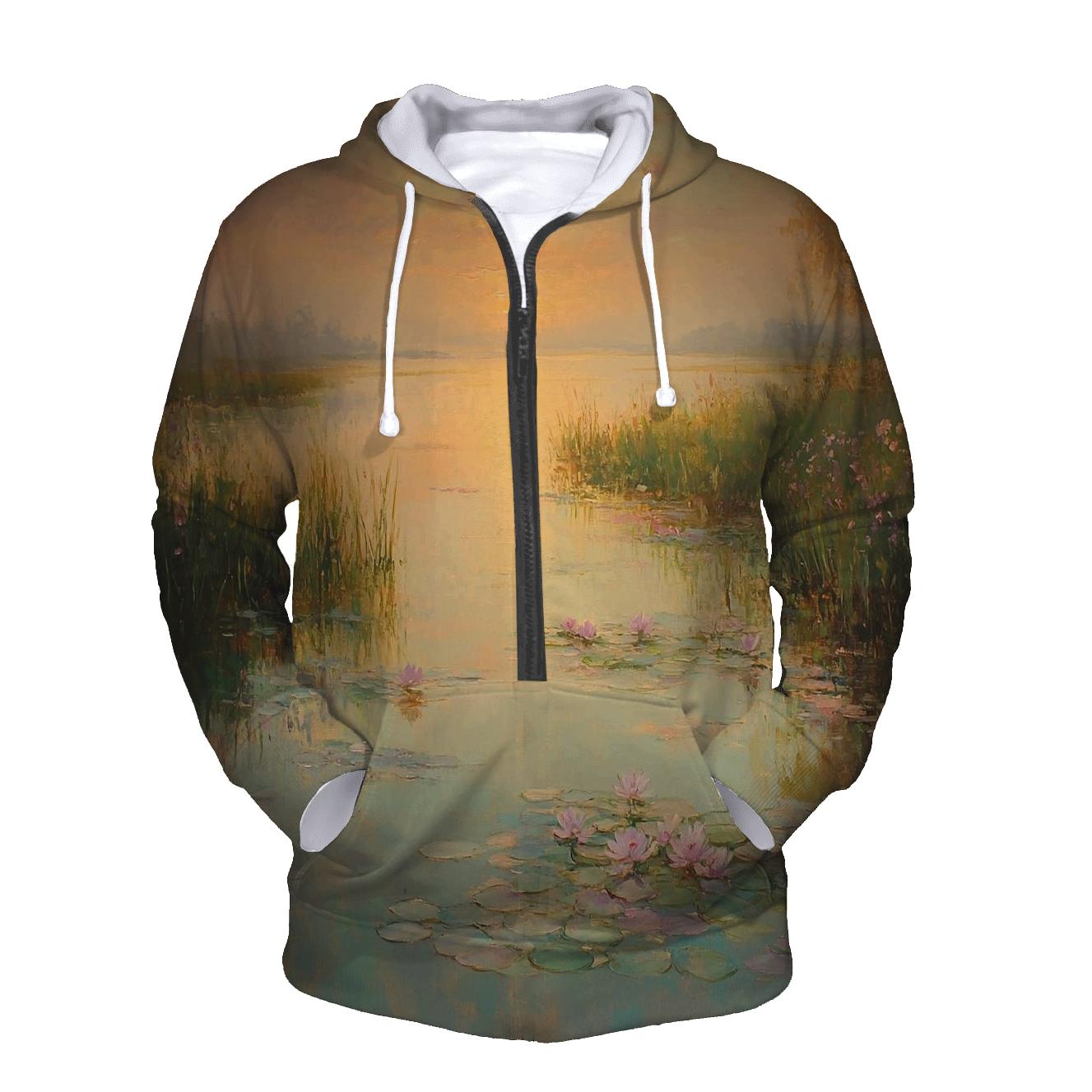 Monet Inspired Water Lilies At Dawn printed hoodies