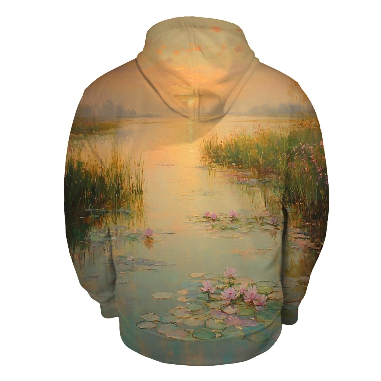Monet Inspired Water Lilies At Dawn printed hoodies