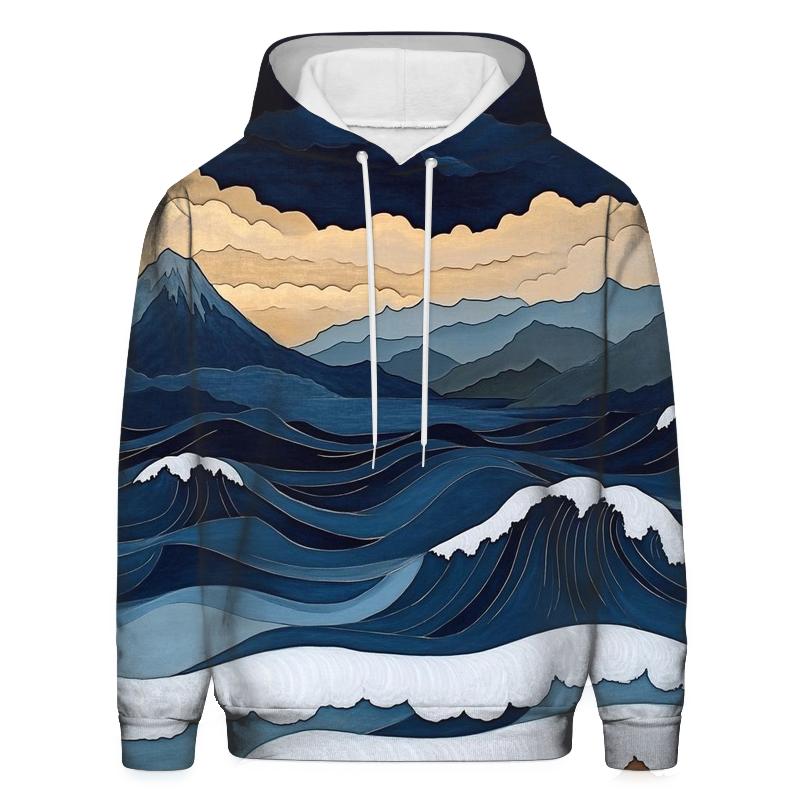 Hokusai Inspired Mountain Storm heavyweight hoodies