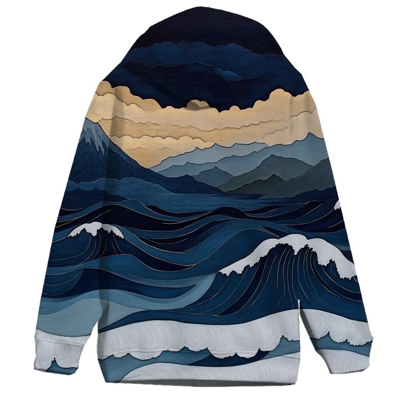 Hokusai Inspired Mountain Storm heavyweight hoodies