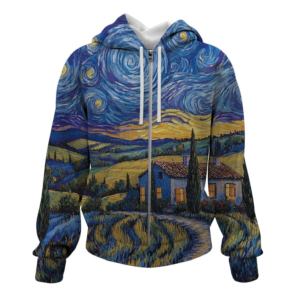 Van Gogh Inspired Starry Countryside designer hoodies