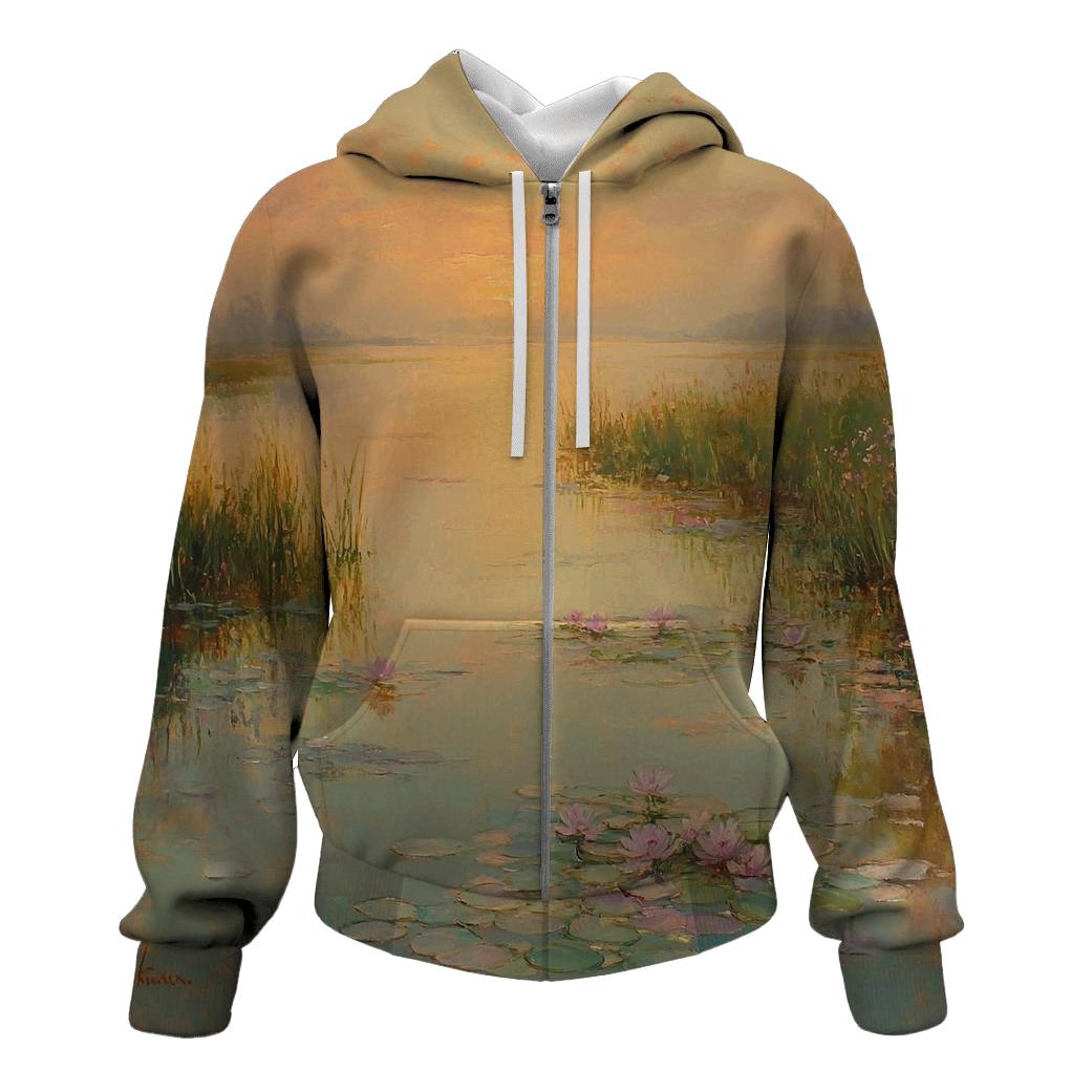 Monet Inspired Water Lilies At Dawn hoodie designs