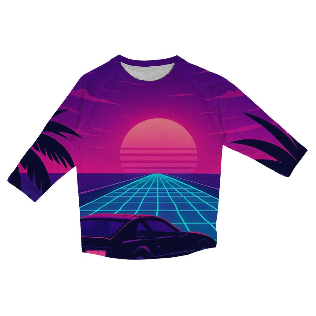 Neon Grid Sunset printed three quarter sleeve shirts