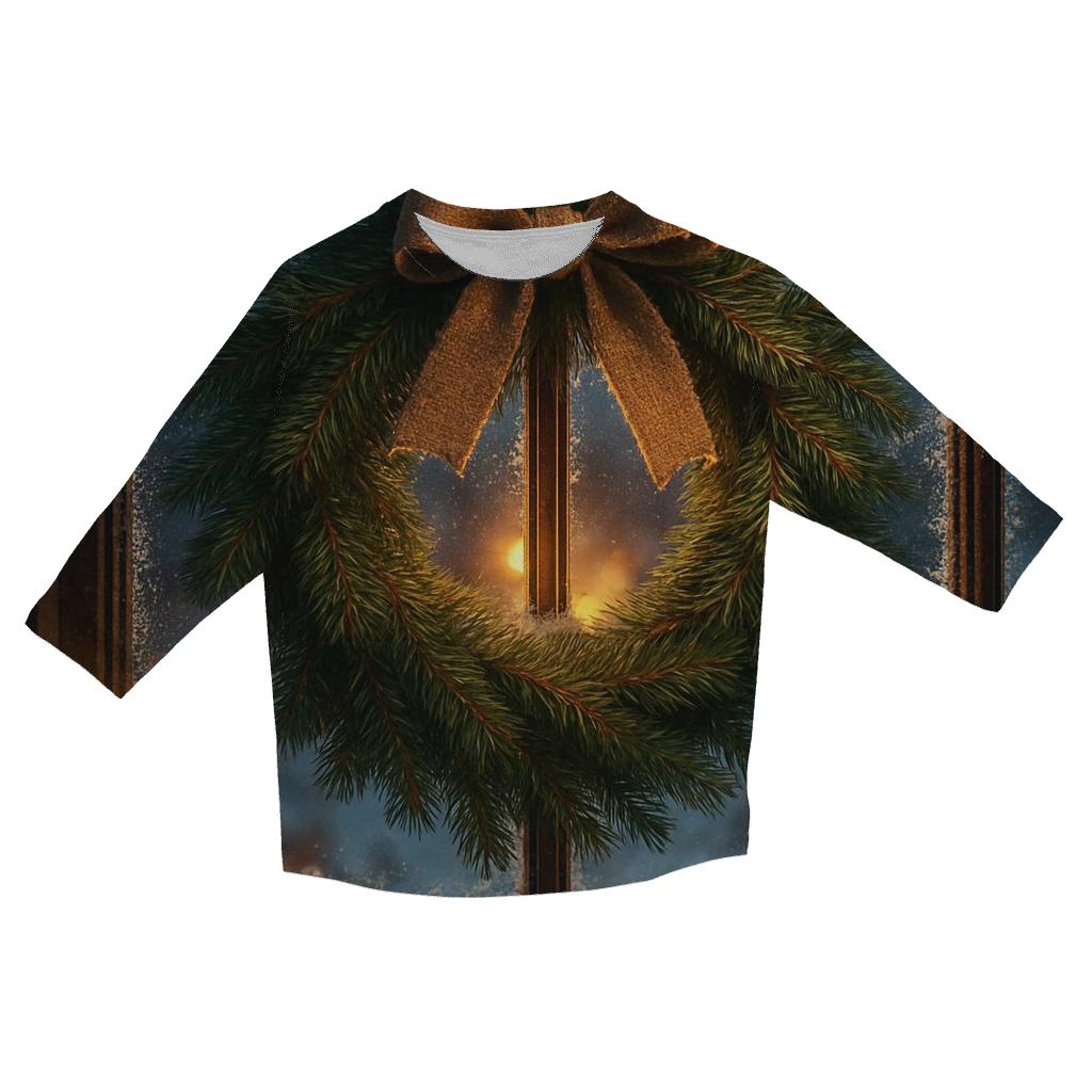Wreath On Frosted Window custom 3/4 sleeve shirts