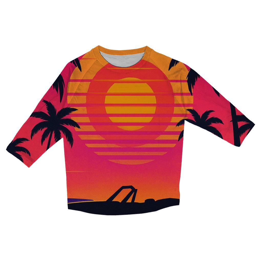 Retro Wave Sunset Palms cotton quarter sleeve shirts
