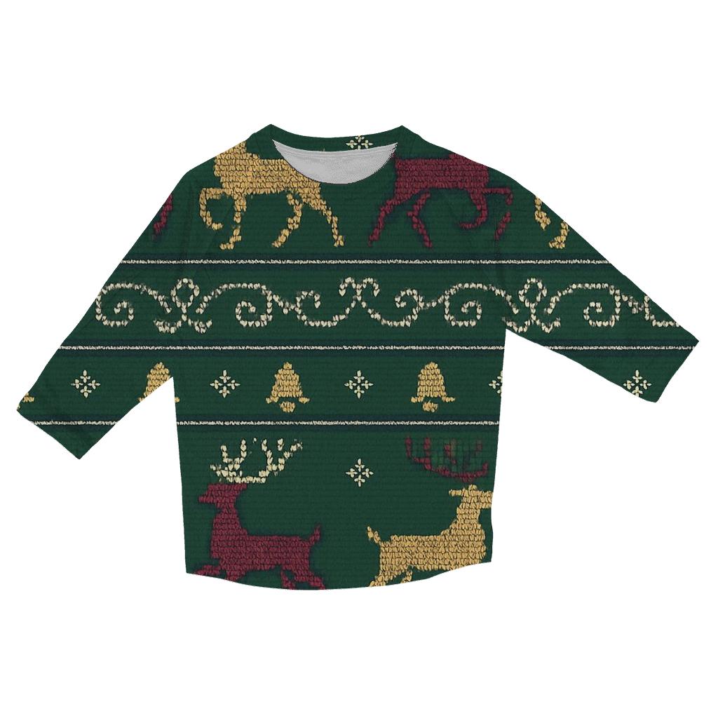 Reindeer Ribbon Carousel Design trendy 3/4 sleeve tops