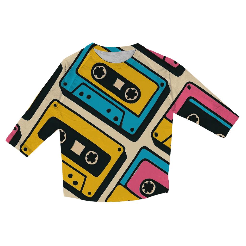 Cassette Tape Collage printed three quarter sleeve shirts