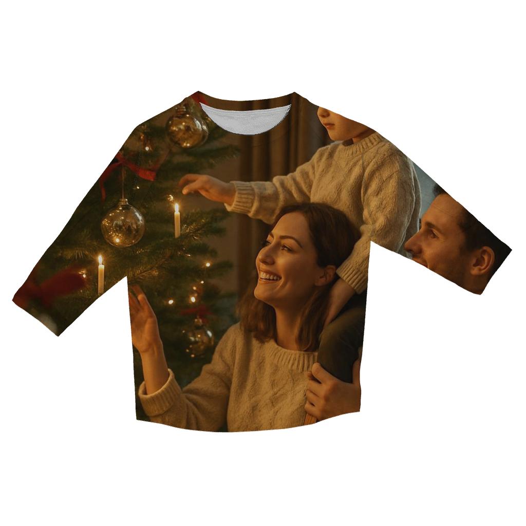 Tree Trimming Tradition printed three quarter sleeve shirts