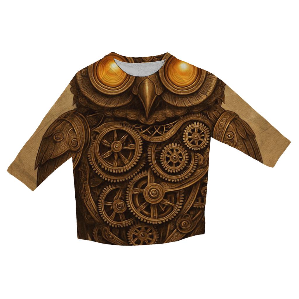 Steampunk Mechanical Owl printed three quarter sleeve shirts