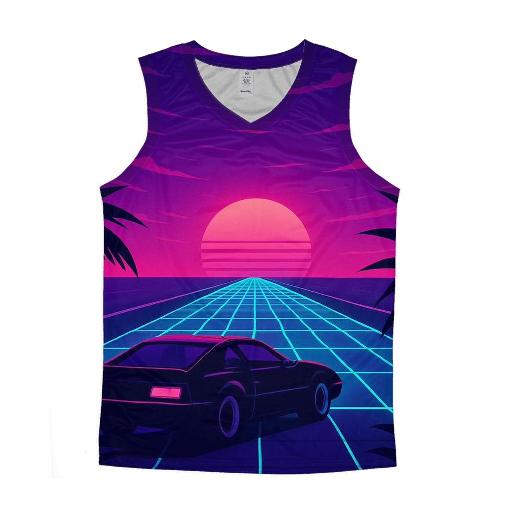 Neon Grid Sunset custom tank tops