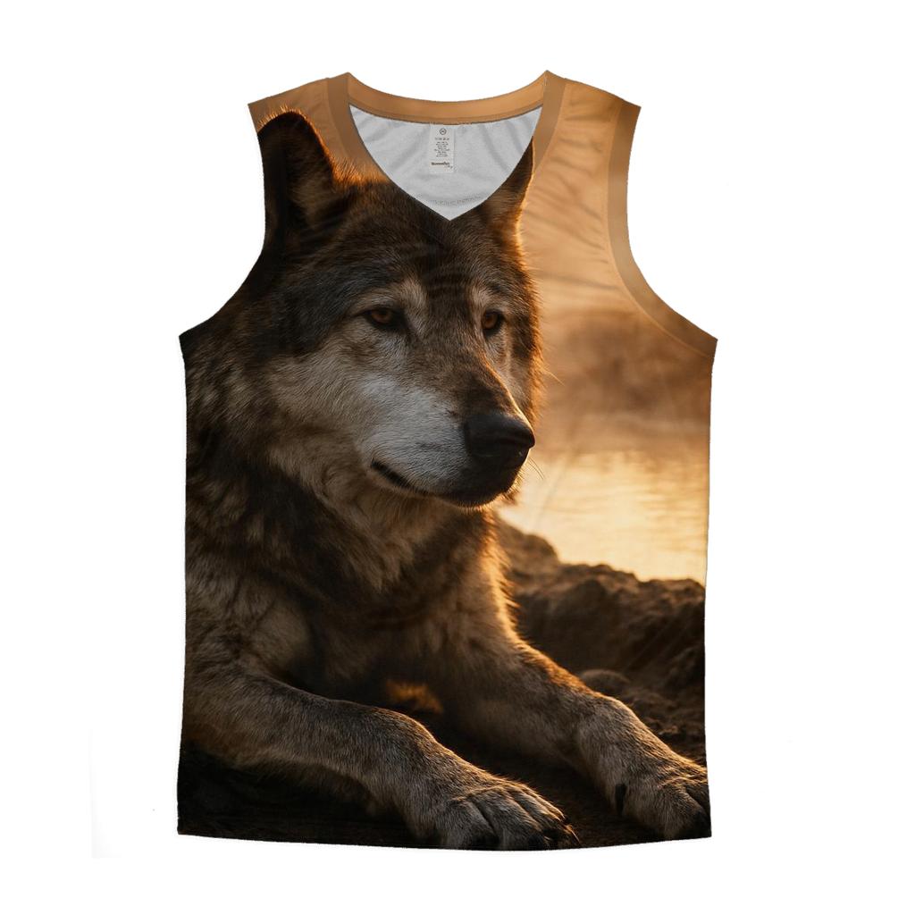 Elder Wolf Resting By Hot Spring personalized athletic tanks