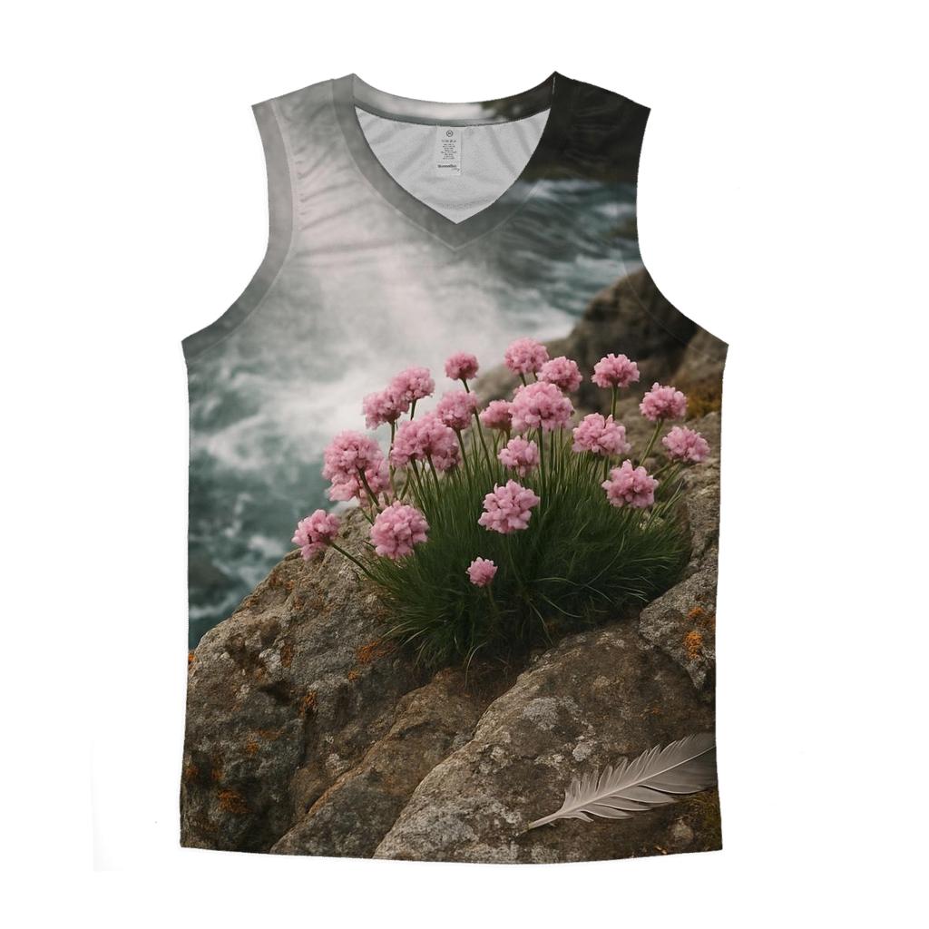 Cliffside Sea Thrift At High Tide graphic print tank tops