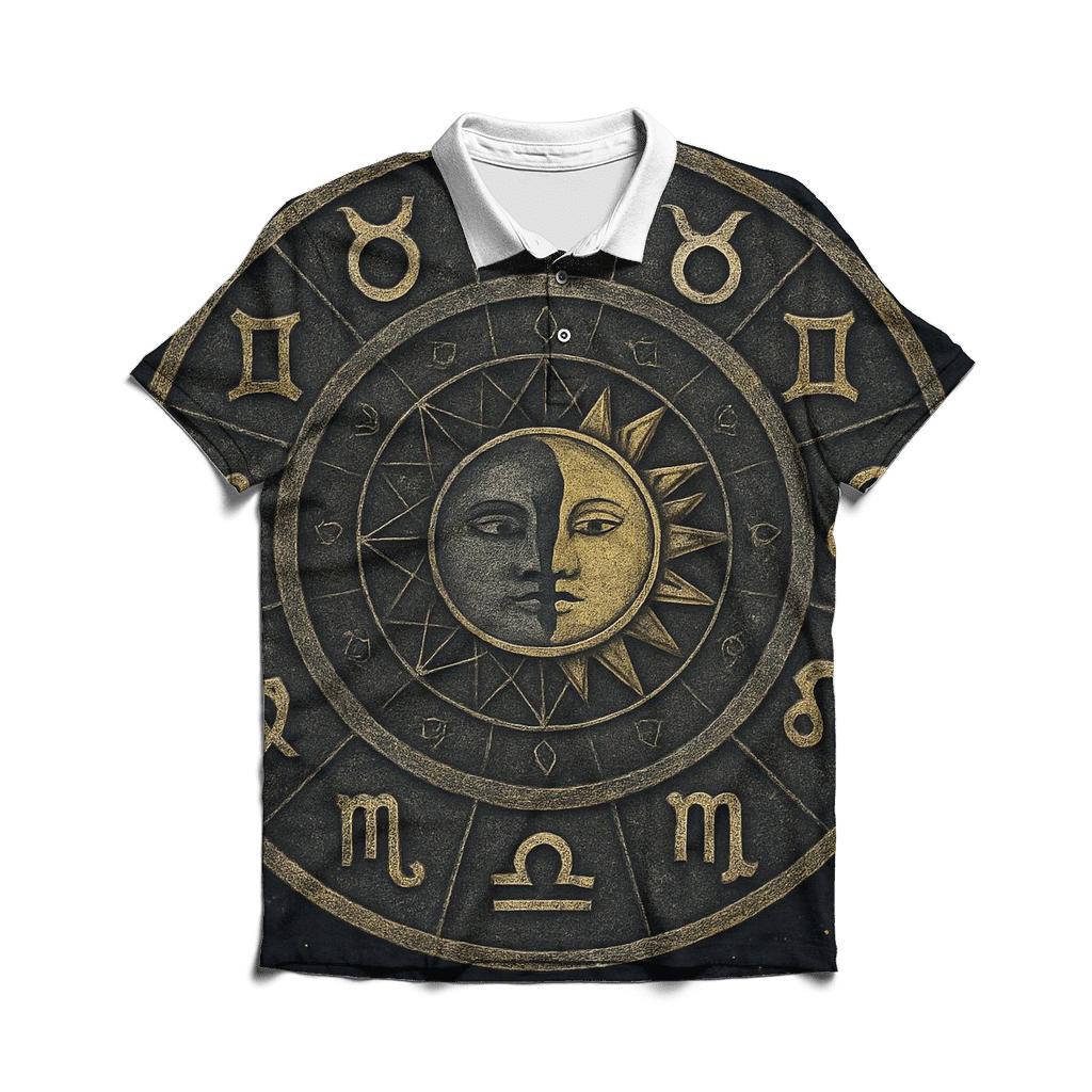 Zodiac Wheel Mandala Circle designer slim fit polos