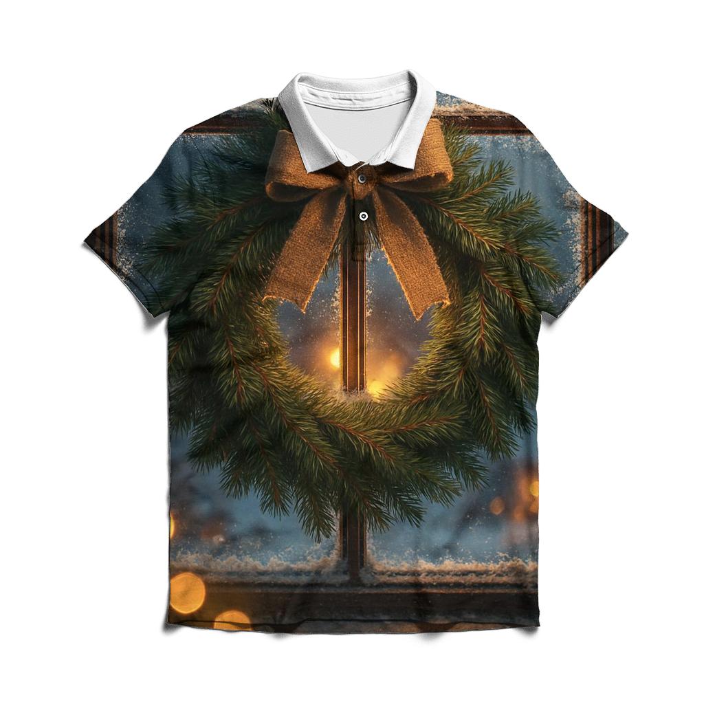 Wreath On Frosted Window embroidered polo tops