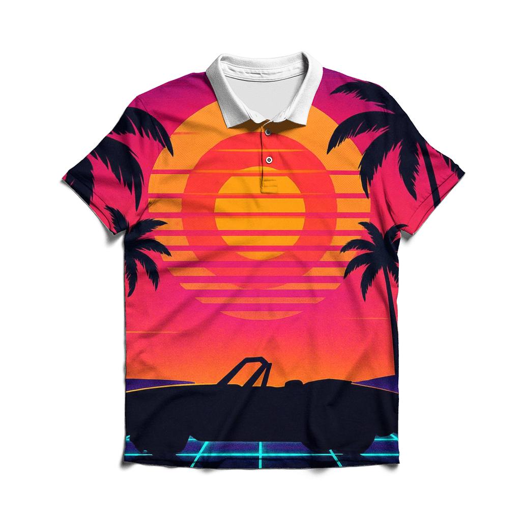 Retro Wave Sunset Palms personalized polo shirts